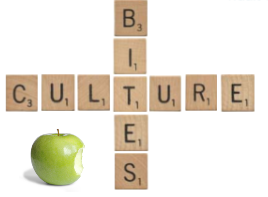 culture bites spelled out with scrabble tiles and a picture of an apple with a bite taken out of it