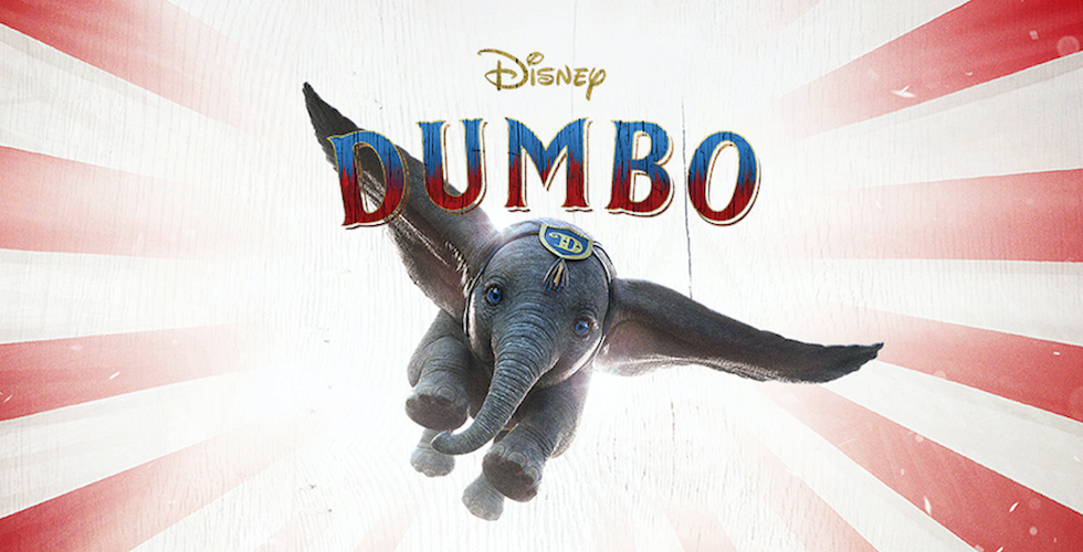 picture of flying elephant and words Dumbo