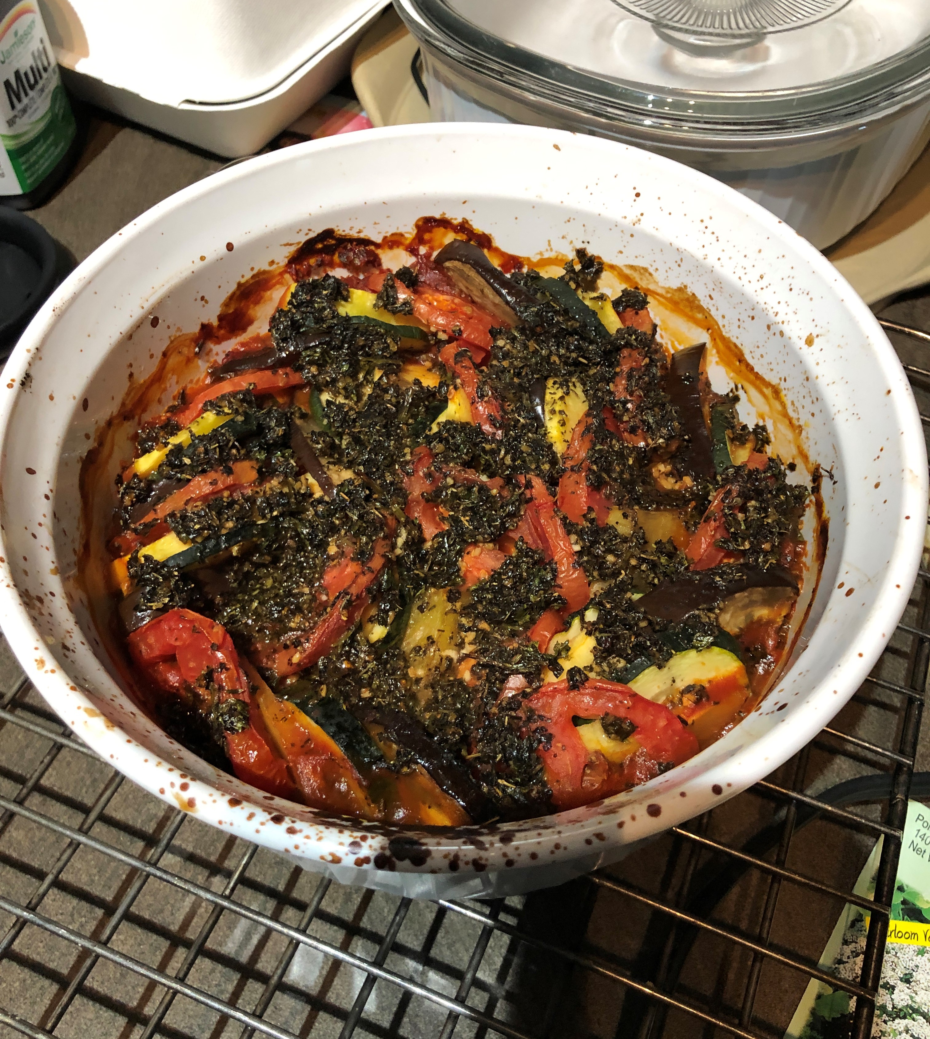 home made ratatouille (vegetable dish) in a white pot