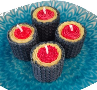 Sushi shaped candles made of beeswax