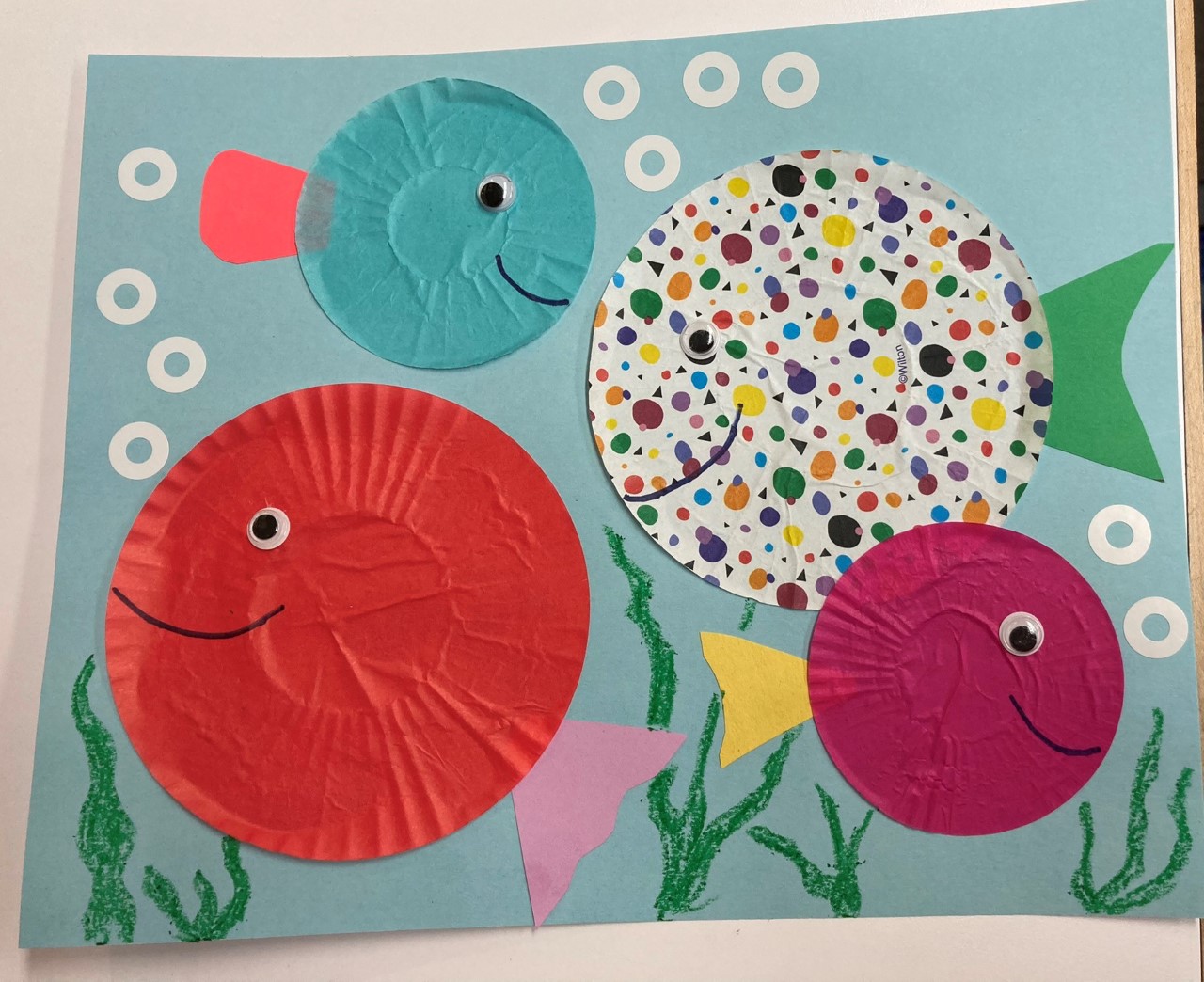 colourful fish made of cupcake liners