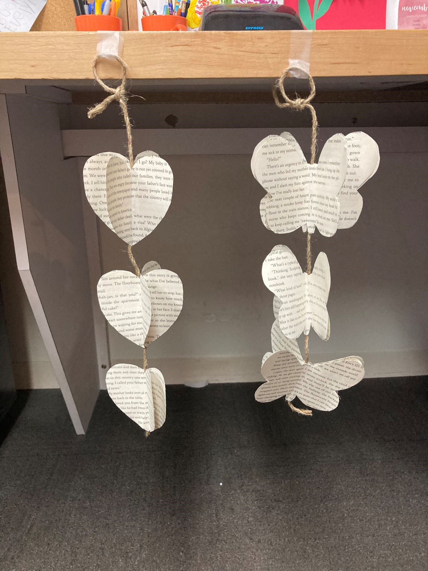 heart and butterfly book page mobiles