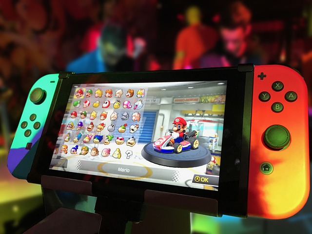 A nintendo switch with mario kart on the screen