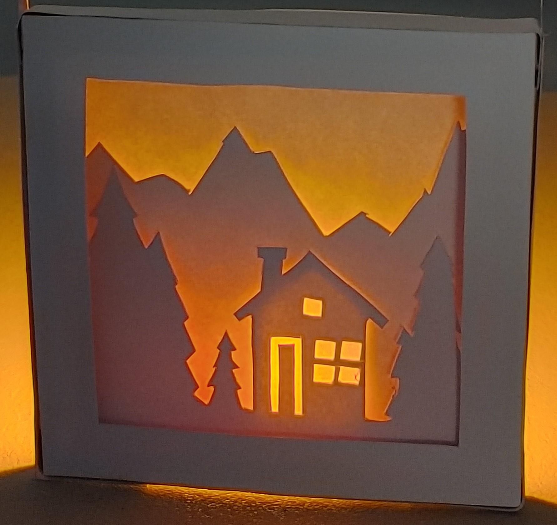 A cabin with warm lighting