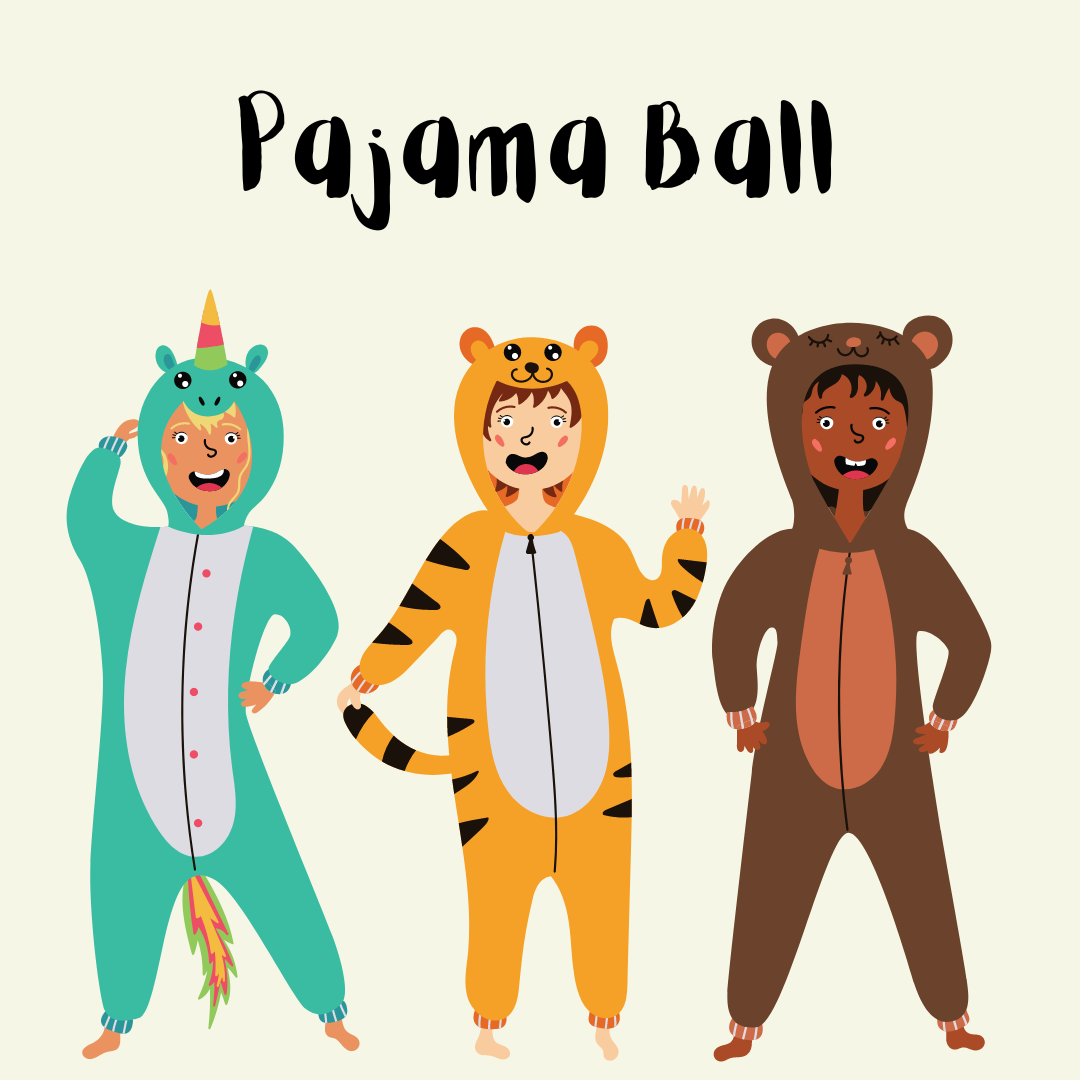 Pajama Ball poster with kids in onesies