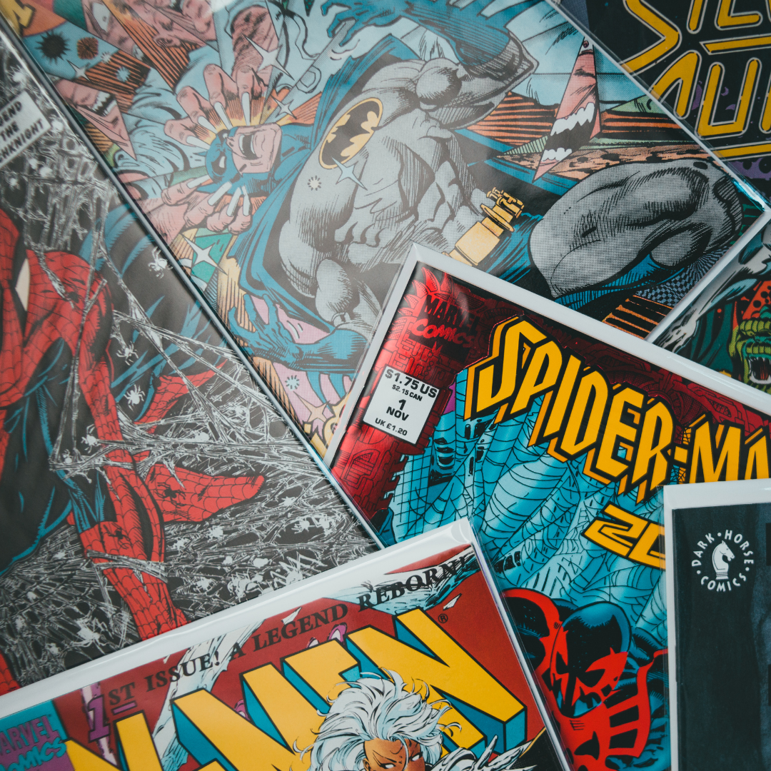 Comic books in a pile