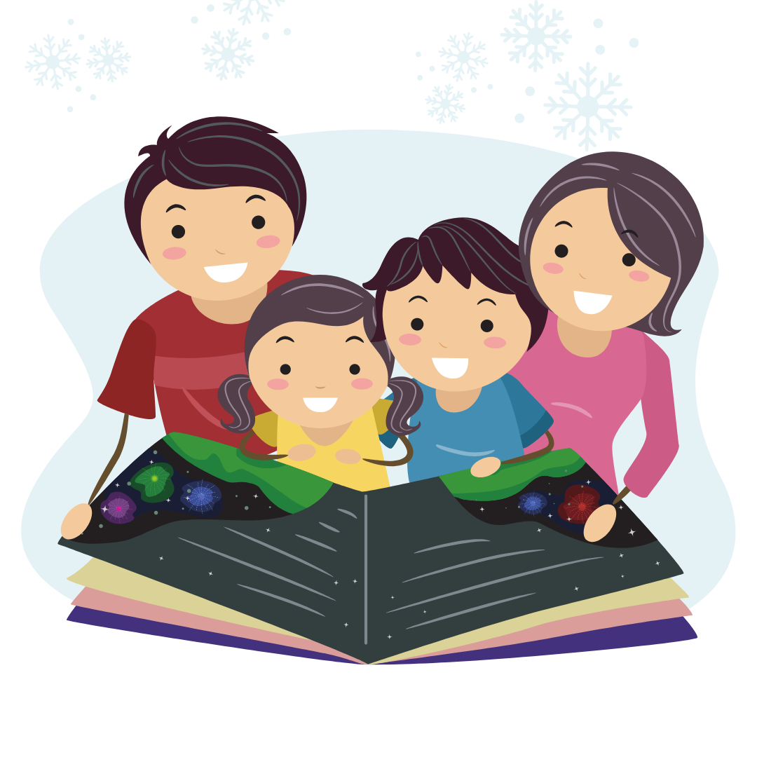 family reading storybook