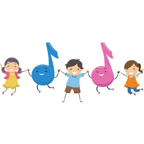 children and music notes dancing
