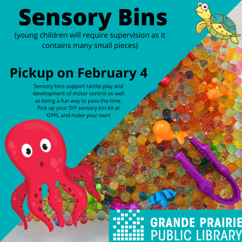 picture of sensory bin and warning that young children require supervision