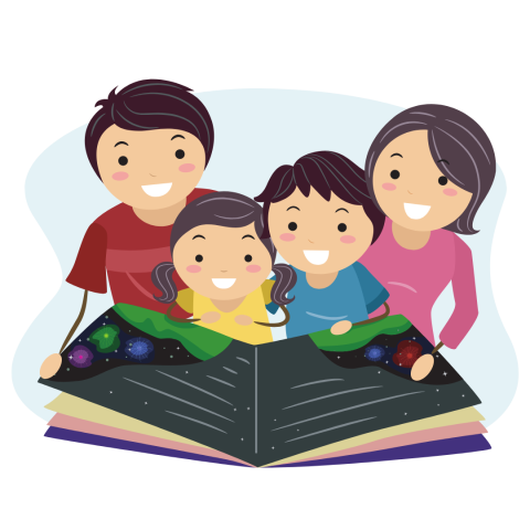 family reading book