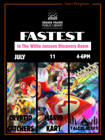 Mario races through a frame to test ask who will be the fastest in the Willie Janssen Discovery Room.