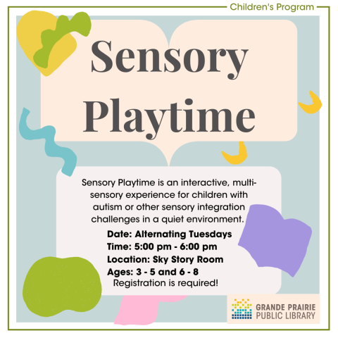 Sensory Playtime is an interactive, multi-sensory experience for children with autism or other sensory integration challenges in a quiet environment. A parent or guardian is required to be with the child attending at all times. If you are bringing an additional child to the sensory playtime, please call to register. 