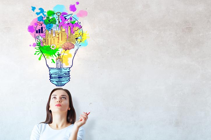 lady with lightbulb above her head 