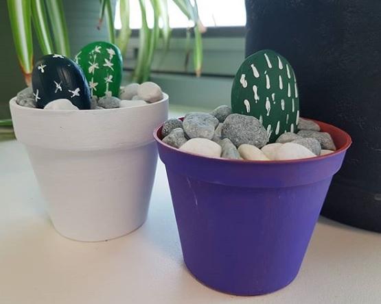 Painted rocks to look like cacti