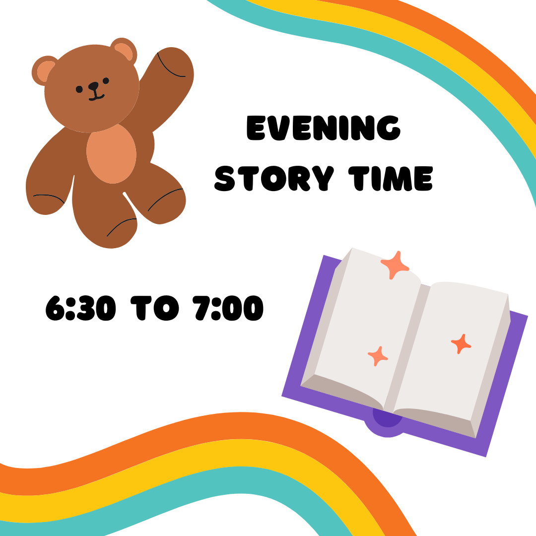 rainbow, teddy bear, a book