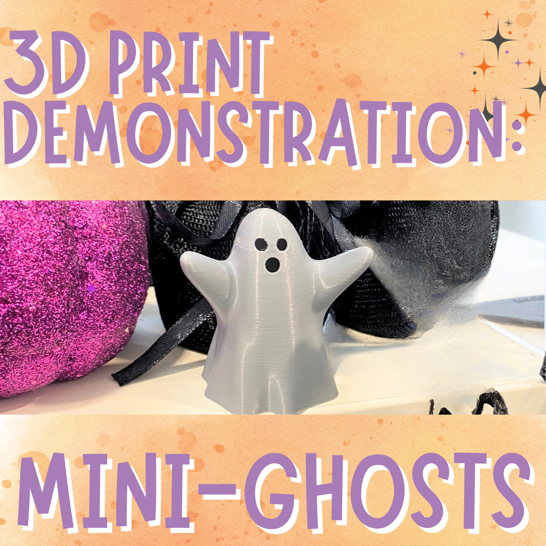 picture of 3d printed ghost with program title in purple