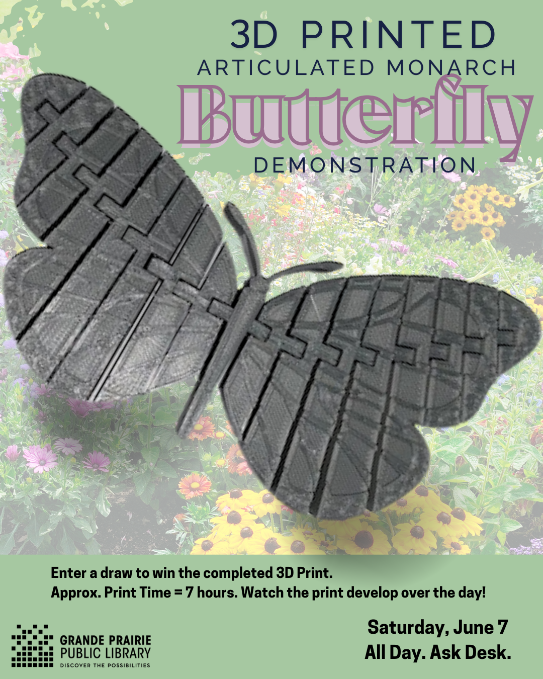 poster featuring a picture of a 3d printed monarch butterfly