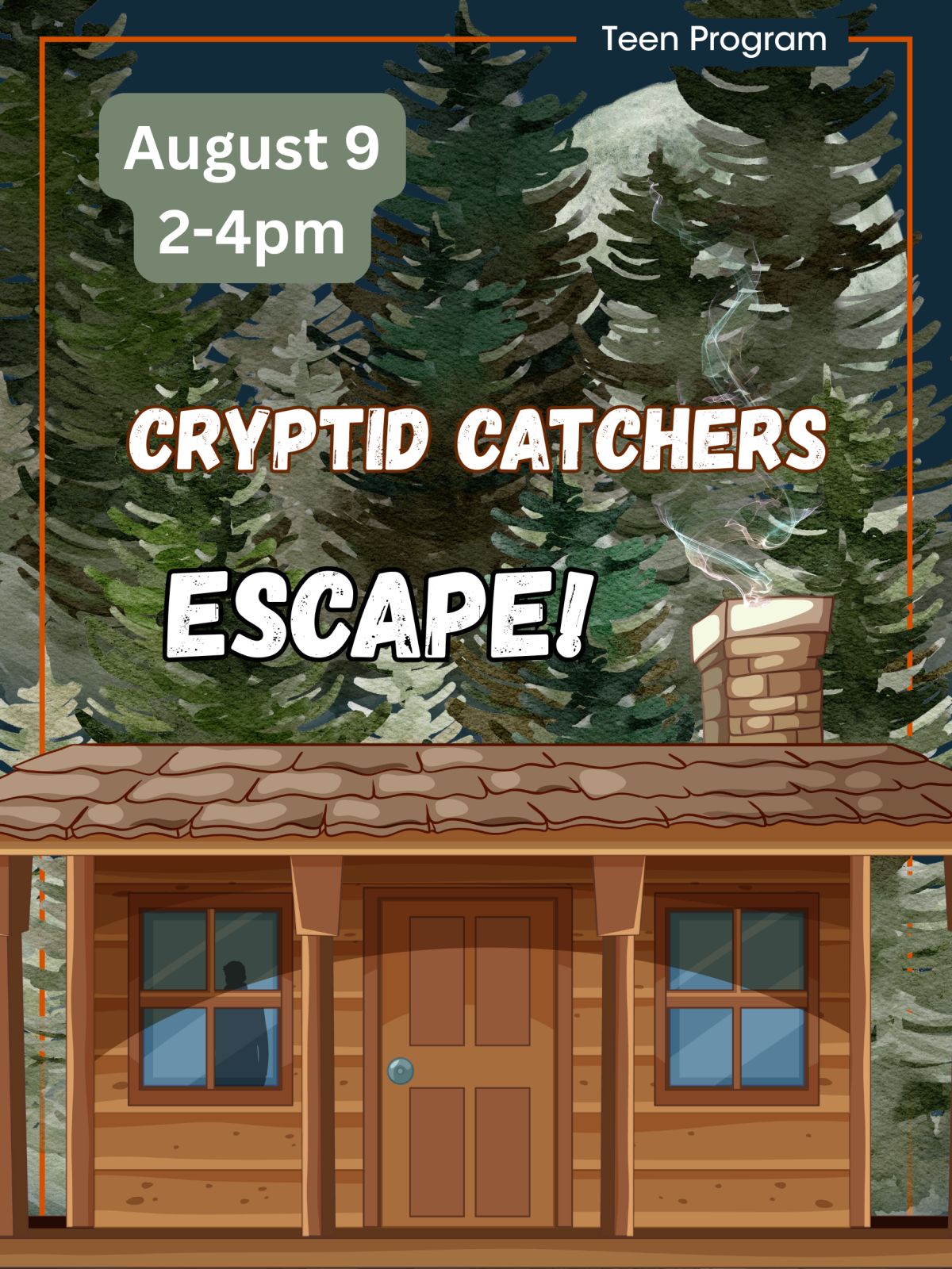 A dark cabin looms in front of the woods